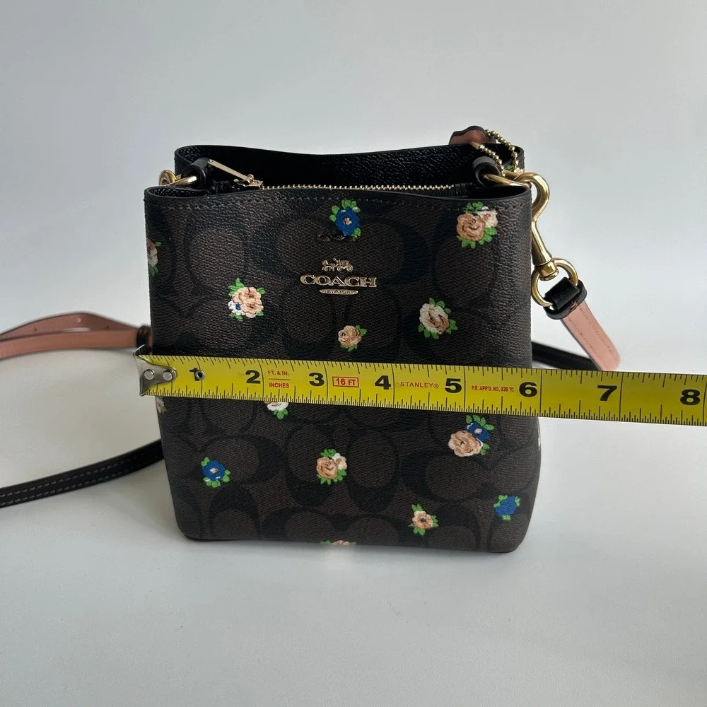 Coach Mini Town Bucket Bag Floral Brown Black Canvas C7270